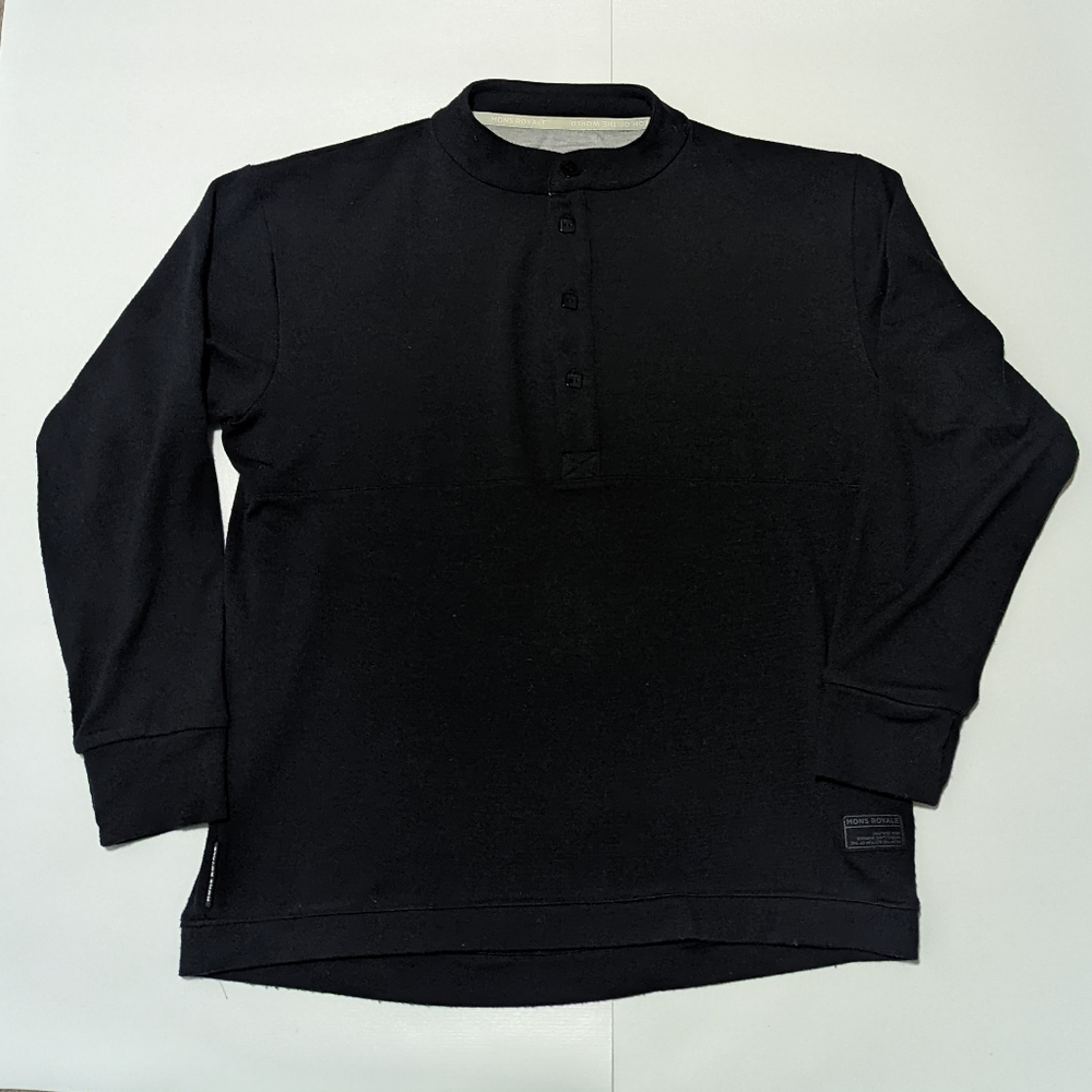 Men's Mons Royale L Black 1/2 Button-down Merino Wool Shirt